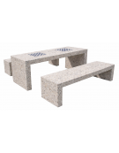 Set pic nic in cemento colore Grigio sabbiato - 1 tavolo cm 200x80x80h e 2 panche cm 200x50x50h - Con scacchiera - Conforme CAM