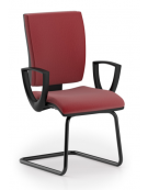 Poltrona visitatore a slitta in acciaio verniciato nero con braccioli e coprischienale in nylon nero - rivestimento ignifugo