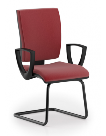 Poltrona visitatore a slitta in acciaio verniciato nero con braccioli e coprischienale in nylon nero - rivestimento ignifugo