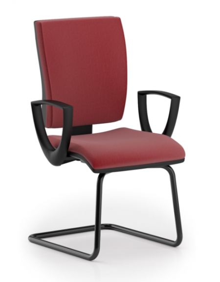 Poltrona visitatore a slitta in acciaio verniciato nero con braccioli e coprischienale in nylon nero - rivestimento ignifugo