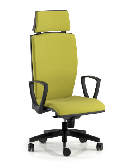 Poltrona schienale alto con braccioli e poggiatesta - Movimento sincronizzato a 5 posizioni - rivestimento ignifugo