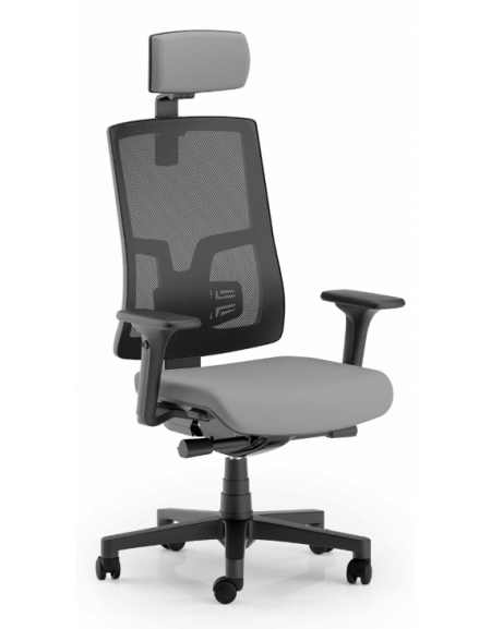 Poltrona schienale alto in rete con braccioli regolabili e poggiatesta - Meccanismo sincronizzato con traslatore - CAM