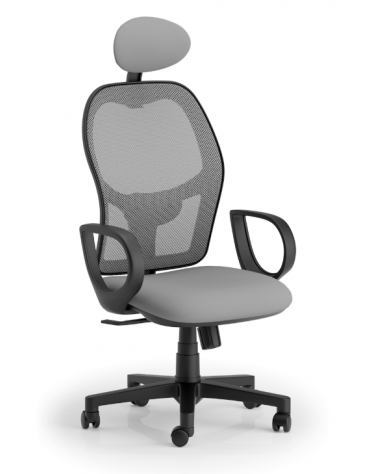 Poltrona schienale alto in rete con braccioli e poggiatesta fissi - Meccanismo sincronizzato a 4 posizioni - CAM