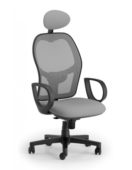 Poltrona schienale alto in rete con braccioli e poggiatesta fissi - Meccanismo sincronizzato con traslatore - CAM