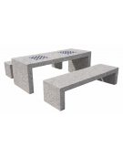 Set pic nic in cemento colore Bianco sabbiato - 1 tavolo cm 200x80x80h e 2 panche cm 200x50x50h - Con scacchiera - Conforme CAM