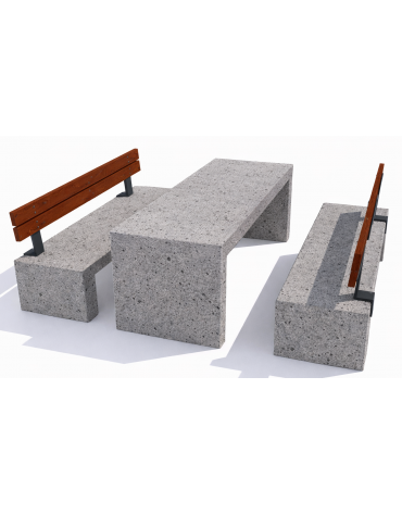 Set pic nic in cemento colore Grigio pietra - 1 tavolo + 2 panche con schienale in legno - Lunghezza cm 200 - Conforme ai CAM