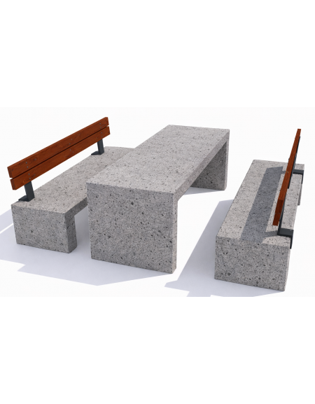 Set pic nic in cemento colore Grigio pietra - 1 tavolo + 2 panche con schienale in legno - Lunghezza cm 200 - Conforme ai CAM