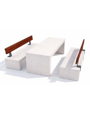 Set pic nic in cemento colore Bianco pietra - 1 tavolo + 2 panche con schienale in legno - Lunghezza cm 200 - Conforme ai CAM