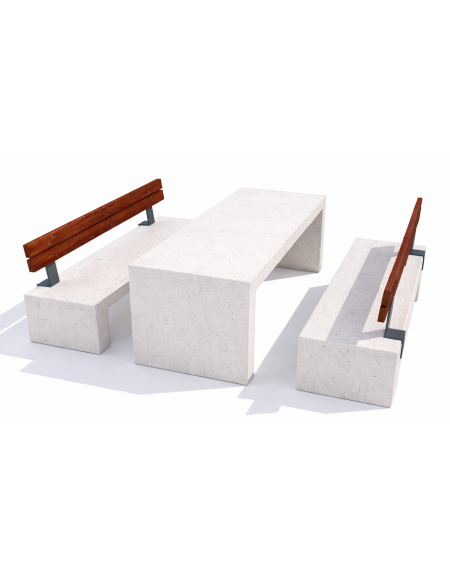 Set pic nic in cemento colore Bianco pietra - 1 tavolo + 2 panche con schienale in legno - Lunghezza cm 200 - Conforme ai CAM