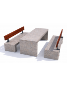 Set pic nic in cemento colore Grigio travertino - 1 tavolo + 2 panche con schienale in legno - Lunghezza cm 200 - Conforme CAM