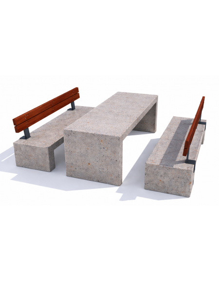 Set pic nic in cemento colore Grigio travertino - 1 tavolo + 2 panche con schienale in legno - Lunghezza cm 200 - Conforme CAM