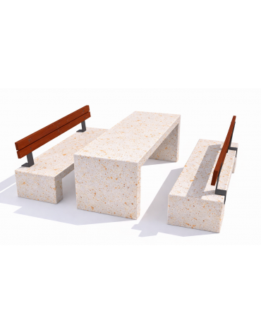 Set pic nic in cemento colore Bianco travertino - 1 tavolo + 2 panche con schienale in legno - Lunghezza cm 200 - Conforme CAM