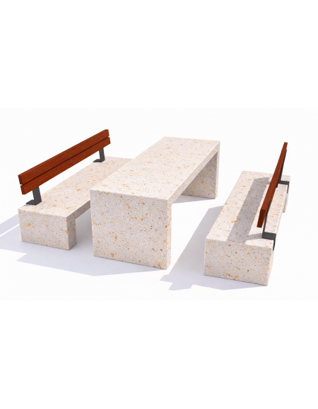 Set pic nic in cemento colore Bianco travertino - 1 tavolo + 2 panche con schienale in legno - Lunghezza cm 200 - Conforme CAM