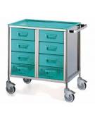 CARRELLO OSPEDALIERO MEDICAZIONE A OTTO CASSETTI IN ACCIAIO INOX CON TOP E CASSETTI IN ABS - CM 80x50x87h