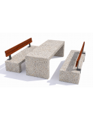 Set pic nic in cemento colore Grigio sabbiato - 1 tavolo + 2 panche con schienale in legno - Lunghezza cm 200 - Conforme ai CAM