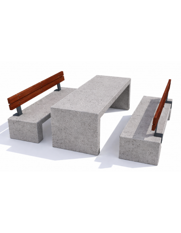 Set pic nic in cemento colore Bianco sabbiato - 1 tavolo + 2 panche con schienale in legno - Lunghezza cm 200 - Conforme ai CAM