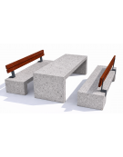 Set pic nic in cemento IDROREPELLENTE colore Grigio pietra - 1 tavolo + 2 panche con schienale legno - Lunghezza cm 200 - CAM