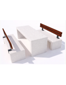 Set pic nic in cemento IDROREPELLENTE colore Bianco pietra - 1 tavolo + 2 panche con schienale legno - Lunghezza cm 200 - CAM