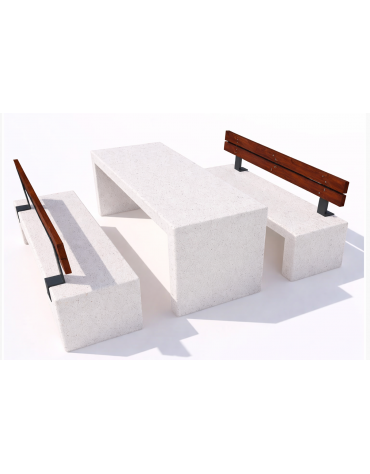 Set pic nic in cemento IDROREPELLENTE colore Bianco pietra - 1 tavolo + 2 panche con schienale legno - Lunghezza cm 200 - CAM