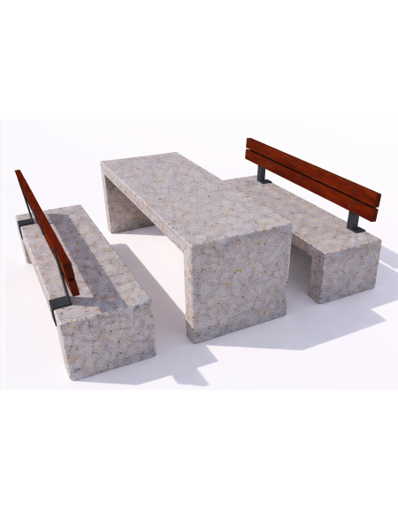 Set pic nic in cemento IDROREPELLENTE colore Grigio travertino - 1 tavolo+2 panche con schienale legno - Lunghezza cm 200 - CAM