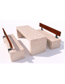 Set pic nic in cemento IDROREPELLENTE colore Bianco travertino - 1 tavolo+2 panche con schienale legno - Lunghezza cm 200 - CAM