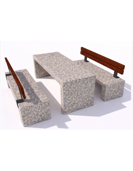 Set pic nic in cemento IDROREPELLENTE colore Grigio sabbiato - 1 tavolo + 2 panche con schienale legno - Lunghezza cm 200 - CAM