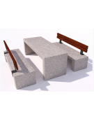 Set pic nic in cemento IDROREPELLENTE colore Bianco sabbiato - 1 tavolo + 2 panche con schienale legno - Lunghezza cm 200 - CAM