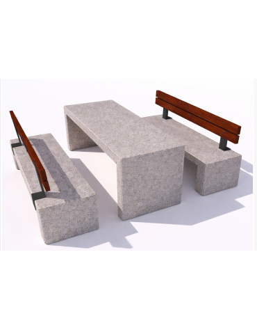 Set pic nic in cemento IDROREPELLENTE colore Bianco sabbiato - 1 tavolo + 2 panche con schienale legno - Lunghezza cm 200 - CAM