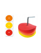 Set 30 delimitatori circolari piatti - diametro cm 15 - 3 colori - Con supporto in metallo