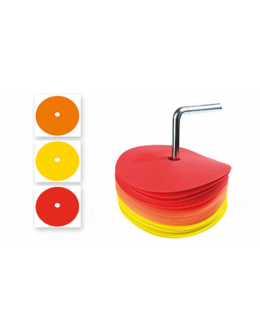 Set 30 delimitatori circolari piatti - diametro cm 15 - 3 colori - Con supporto in metallo