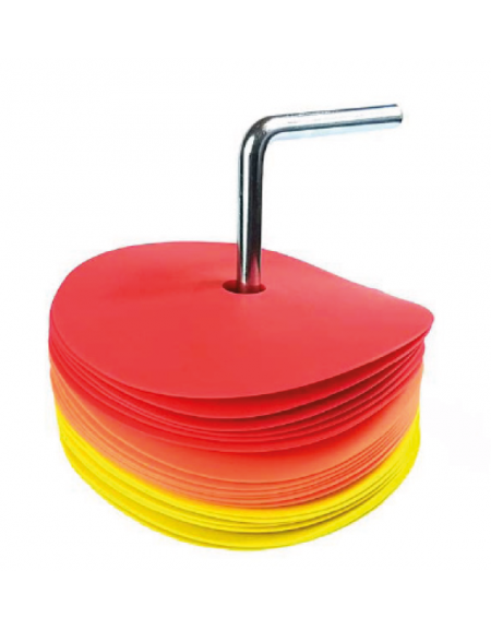 Set 30 delimitatori circolari piatti - diametro cm 15 - 3 colori - Con supporto in metallo