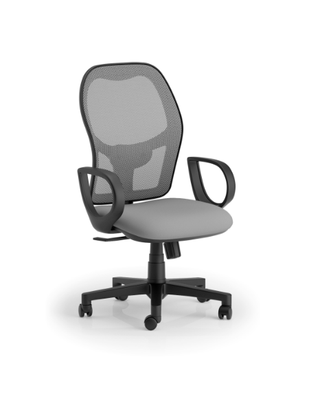 Poltrona schienale alto in rete con braccioli fissi - Meccanismo sincronizzato a 4 posizioni - CAM