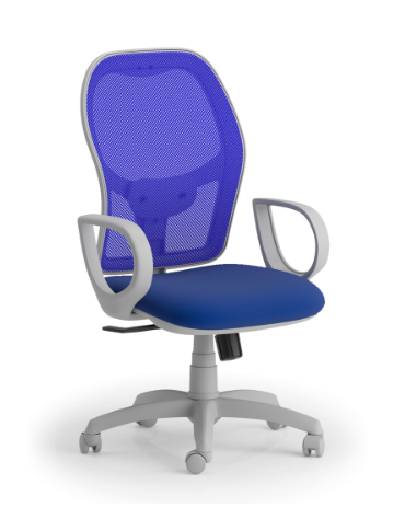 Poltrona schienale alto in rete con braccioli - struttura grigia - Meccanismo sincronizzato a 4 posizioni