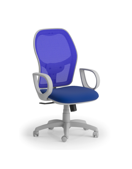 Poltrona schienale alto in rete con braccioli - struttura grigia - Meccanismo sincronizzato a 4 posizioni