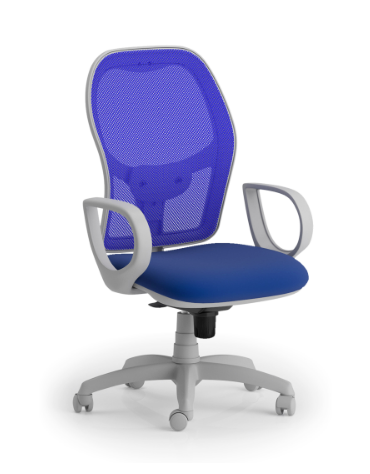 Poltrona schienale alto in rete con braccioli - struttura grigia - Meccanismo sincronizzato a 5 posizioni - CAM