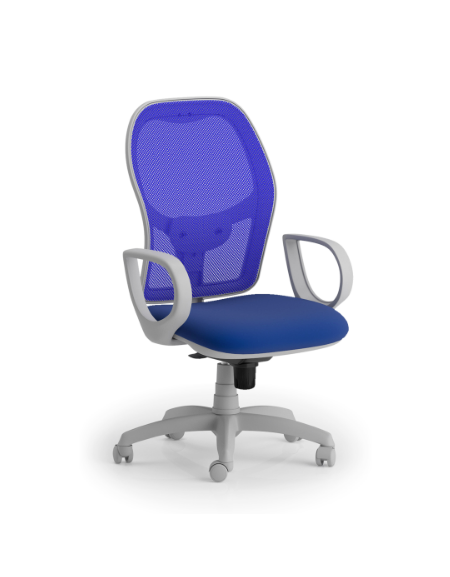 Poltrona schienale alto in rete con braccioli - struttura grigia - Meccanismo sincronizzato a 5 posizioni - CAM