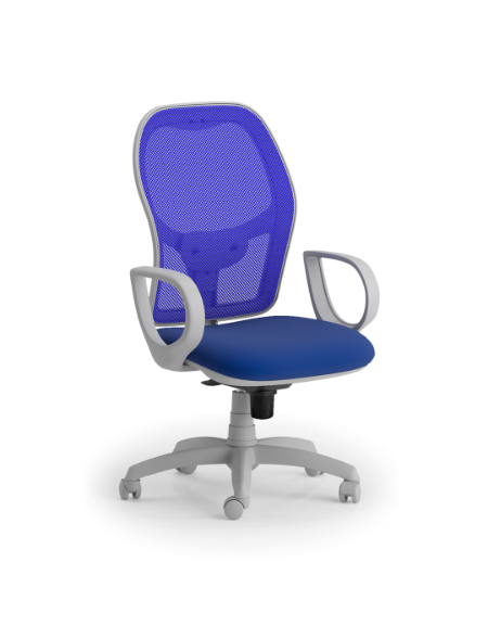 Poltrona schienale alto in rete con braccioli fissi - struttura grigia - Meccanismo sincronizzato con traslatore - CAM