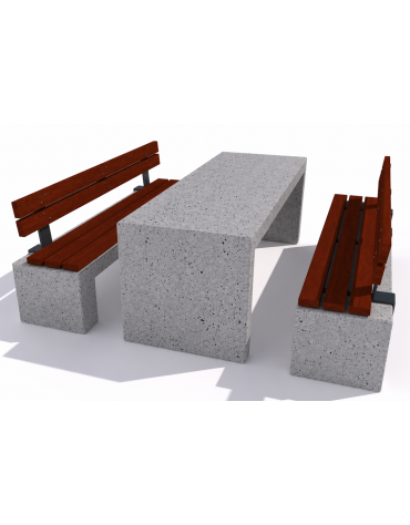 Set pic nic in cemento colore Grigio pietra - 1 tavolo + 2 panche con seduta e schienale in legno - Lunghezza cm 200 - CAM