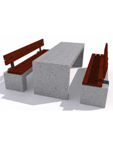 Set pic nic in cemento colore Grigio pietra - 1 tavolo + 2 panche con seduta e schienale in legno - Lunghezza cm 200 - CAM