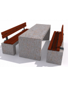 Set pic nic in cemento colore Grigio travertino - 1 tavolo + 2 panche con seduta e schienale in legno - Lunghezza cm 200 - CAM