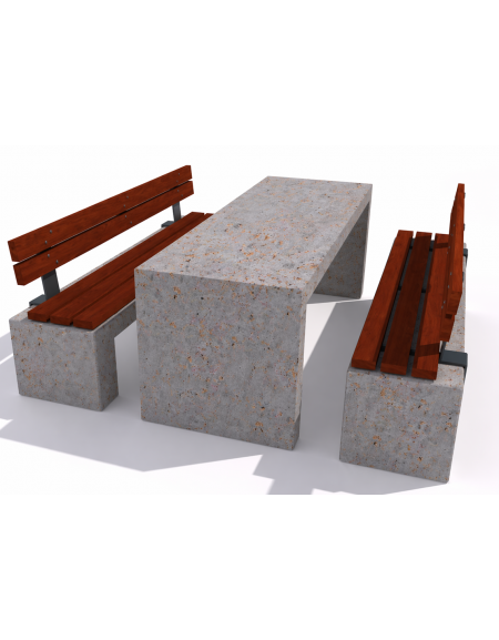 Set pic nic in cemento colore Grigio travertino - 1 tavolo + 2 panche con seduta e schienale in legno - Lunghezza cm 200 - CAM