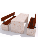 Set pic nic in cemento colore Bianco travertino - 1 tavolo + 2 panche con seduta e schienale in legno - Lunghezza cm 200 - CAM