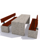 Set pic nic in cemento colore Grigio sabbiato - 1 tavolo + 2 panche con seduta e schienale in legno - Lunghezza cm 200 - CAM