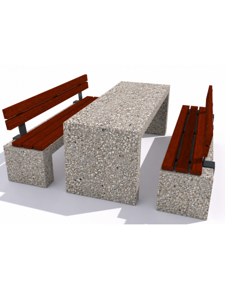 Set pic nic in cemento colore Grigio sabbiato - 1 tavolo + 2 panche con seduta e schienale in legno - Lunghezza cm 200 - CAM