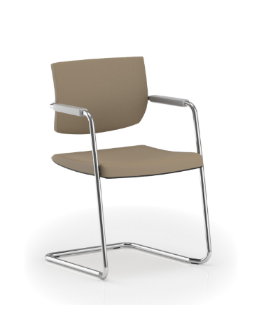 Poltrona visitatore telaio a slitta in acciaio cromato con braccioli - rivestimento in Ecopelle o Poliestere ignifugo - CAM