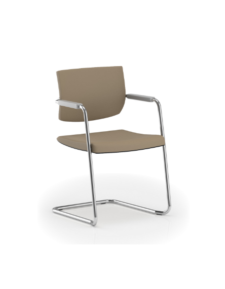 Poltrona visitatore telaio a slitta in acciaio cromato con braccioli - rivestimento in Ecopelle o Poliestere ignifugo - CAM