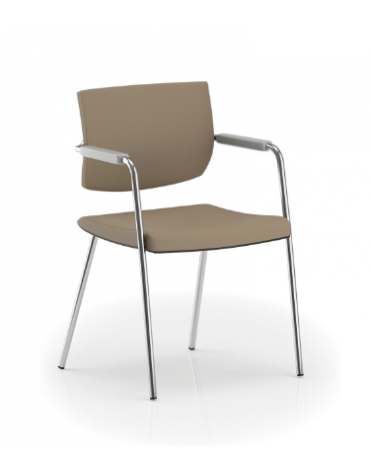 Poltrona visitatore telaio 4 gambe in acciaio cromato con braccioli - rivestimento in Ecopelle o Poliestere ignifugo - CAM