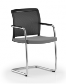 Poltrona visitatore telaio a slitta cromato con schienale a rete e braccioli - rivestimento in Ecopelle o Poliestere ignifugo