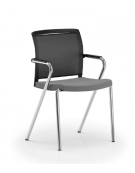 Poltrona visitatore telaio 4 gambe cromato con schienale a rete e braccioli - rivestimento in Ecopelle o Poliestere ignifugo