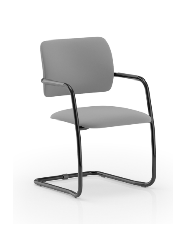 Sedia visitatore telaio a slitta in acciaio nero con braccioli - schienale basso con carter nero - rivestimento ignifugo - CAM